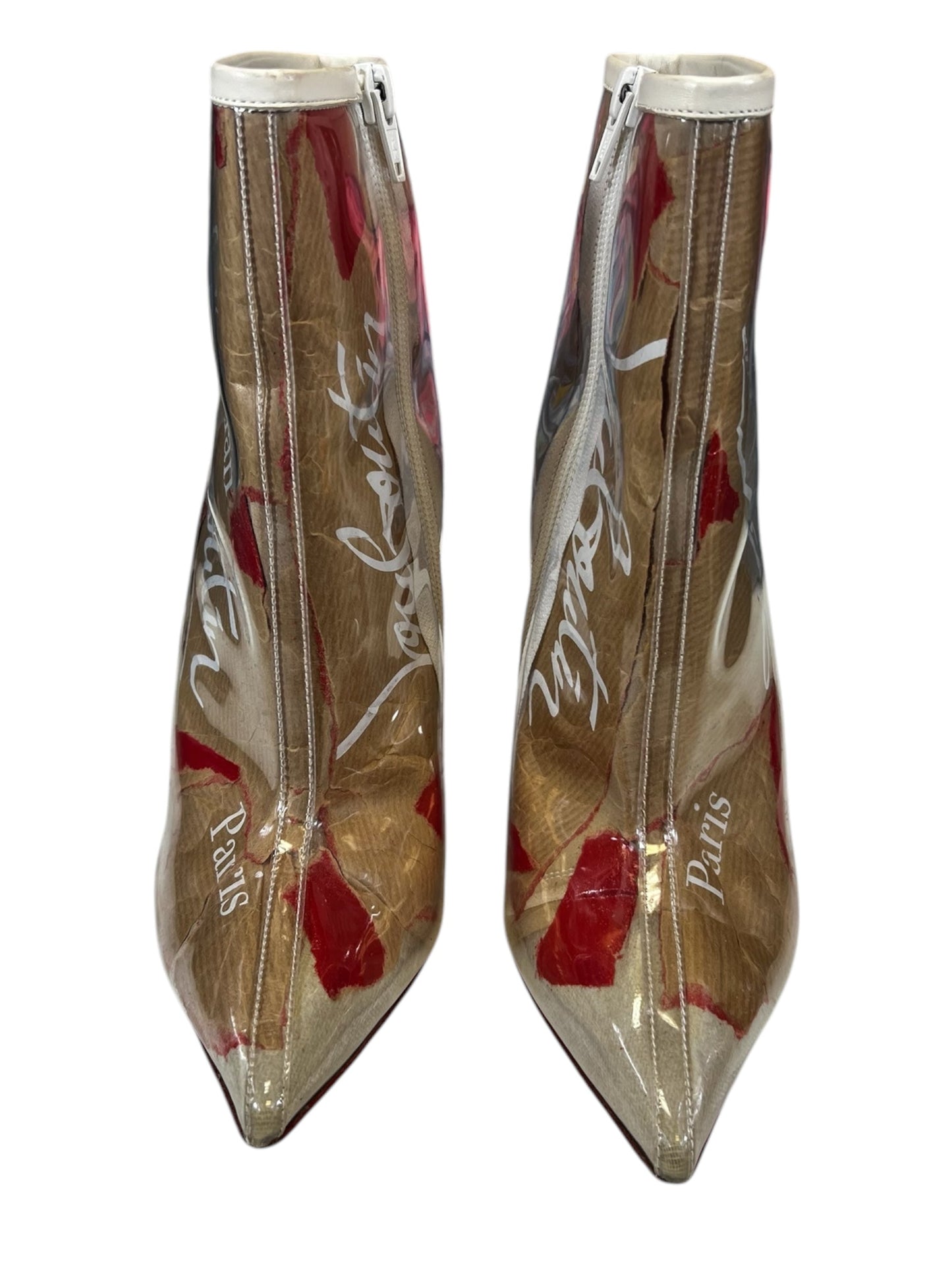 Boots Luxury Designer By Christian Louboutin In Red & Tan, Size: 9