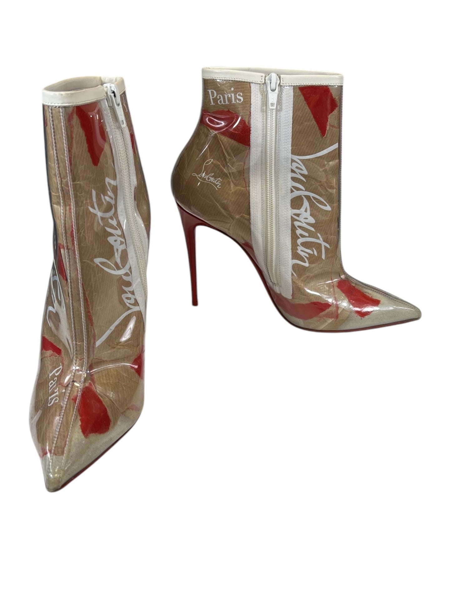 Boots Luxury Designer By Christian Louboutin In Red & Tan, Size: 9