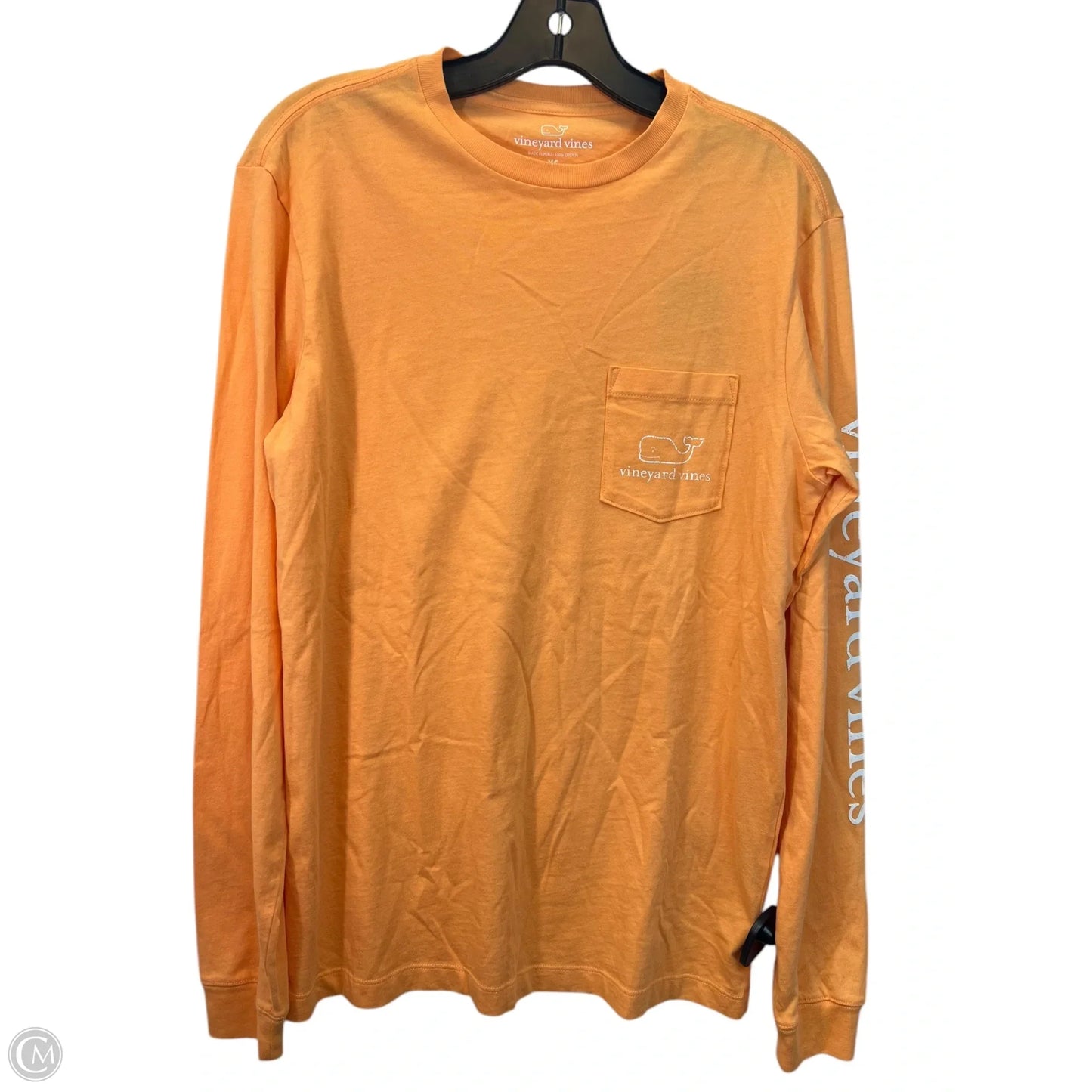 Top Long Sleeve Basic By Vineyard Vines In Orange & White, Size: Xs