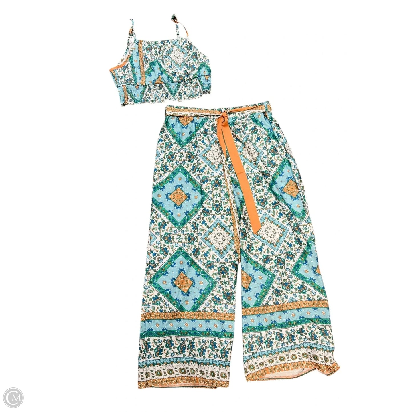 Pants Set 2pc By Shein In Blue & Green, Size: 1x