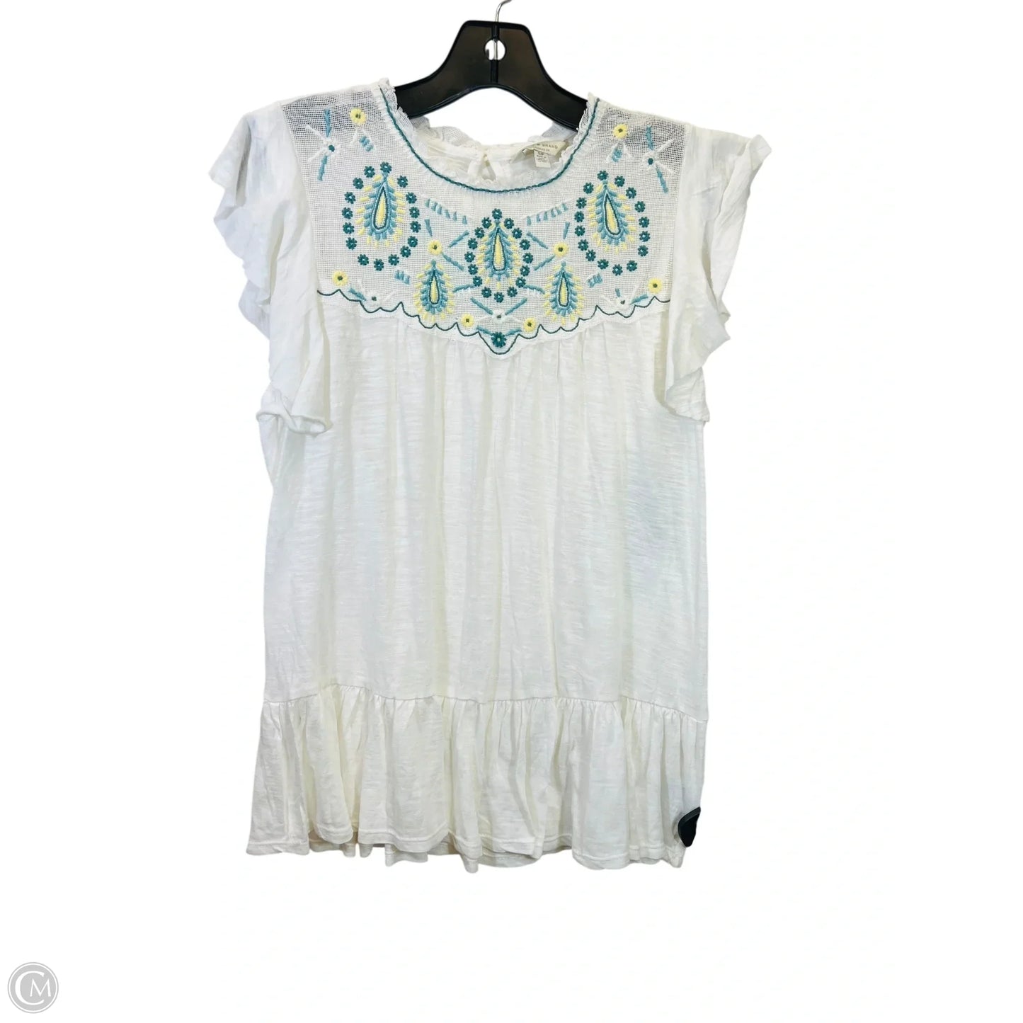 Top Short Sleeve By Lucky Brand In White & Yellow, Size: S