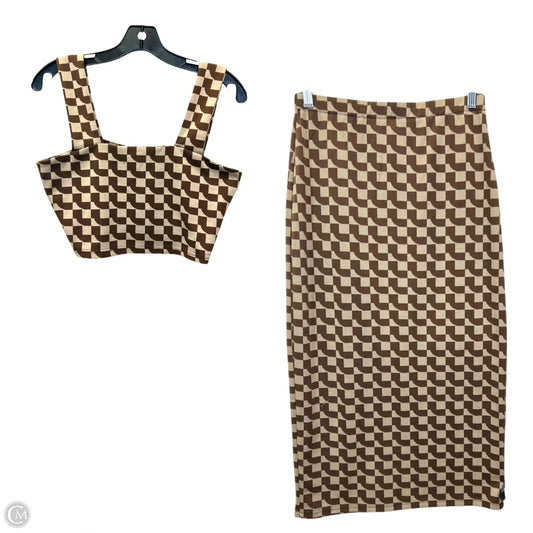 Skirt Suit 2pc By Lala In Brown & Cream, Size: M