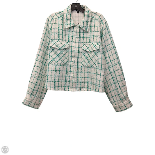 Jacket Shirt By Express In Green & White, Size: L