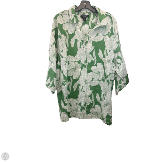 Top Long Sleeve By Tahari In Green & White, Size: 1x