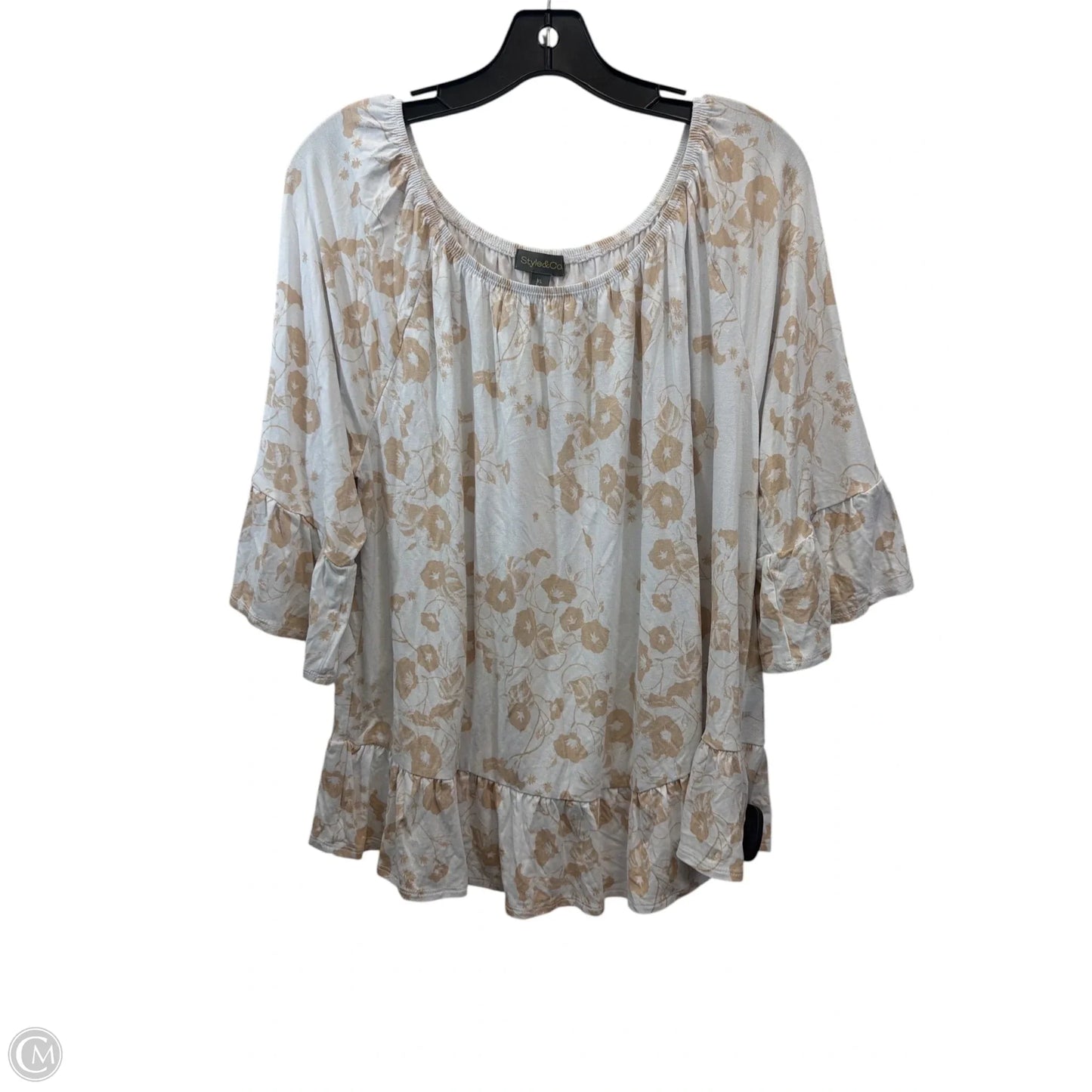 Top 3/4 Sleeve By Style And Company In Tan & White, Size: Xl