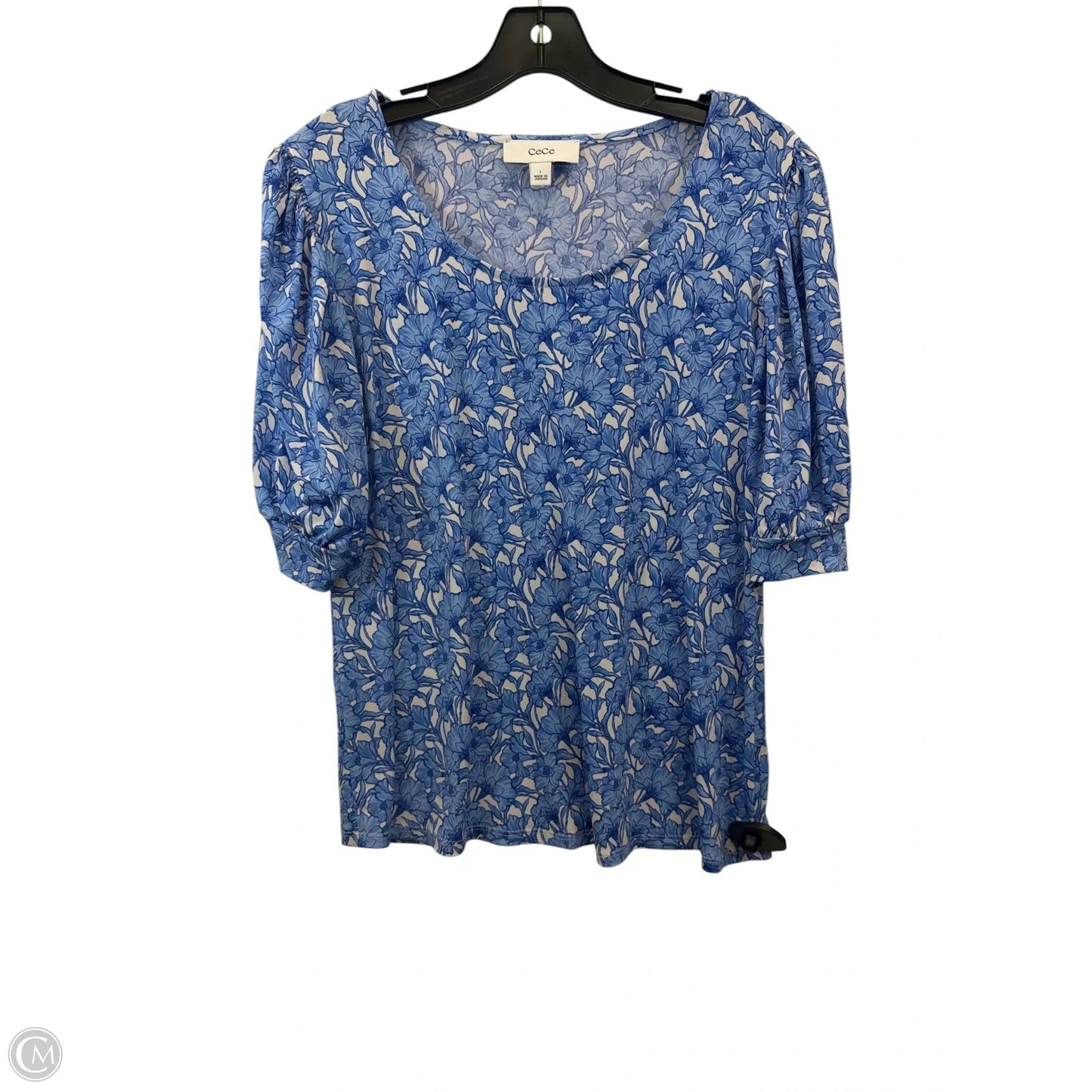 Top Short Sleeve Basic By Cece In Blue & White, Size: L