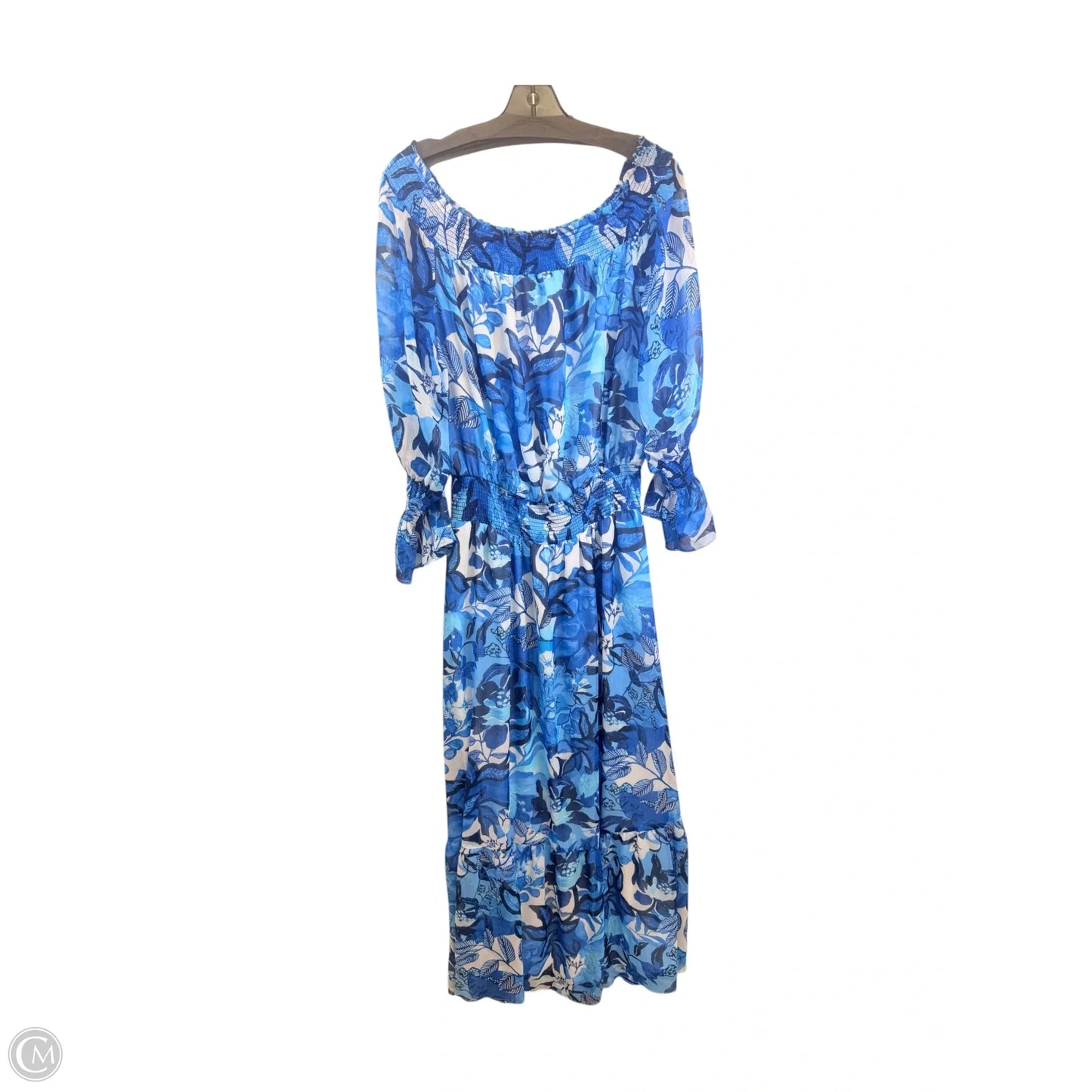 Dress Casual Maxi By Chicos In Blue & White, Size: L