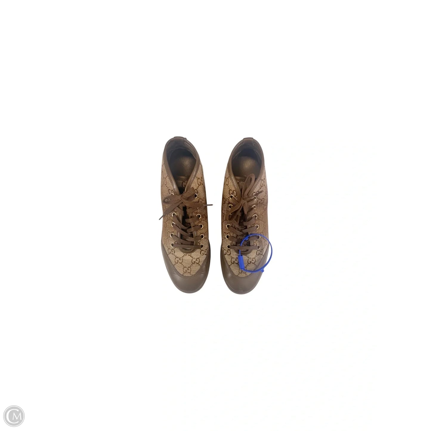 Shoes Luxury Designer By Gucci In Brown & Gold, Size: 7