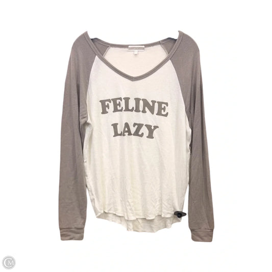 Top Long Sleeve By P.J. Salvage  In Grey & White, Size: L