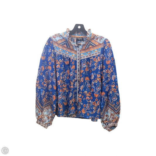 Top Long Sleeve By Fate In Blue & Brown, Size: S