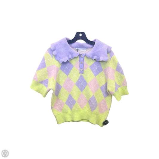 Sweater By Zara In Green & Purple, Size: L