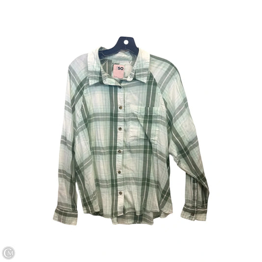 Top Long Sleeve By So In Green & White, Size: L