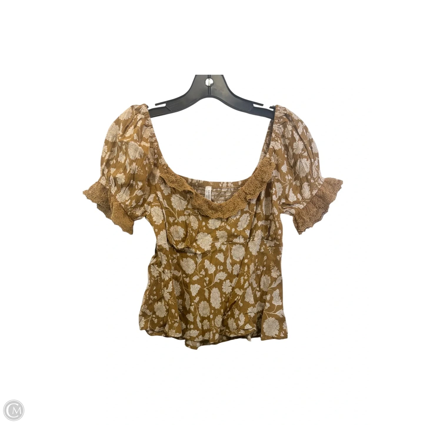 Top Short Sleeve By American Eagle In Brown & White, Size: Xs
