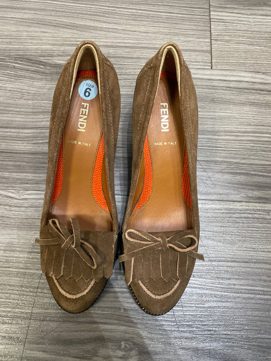 Orange & Tan Shoes Luxury Designer Fendi, Size 6