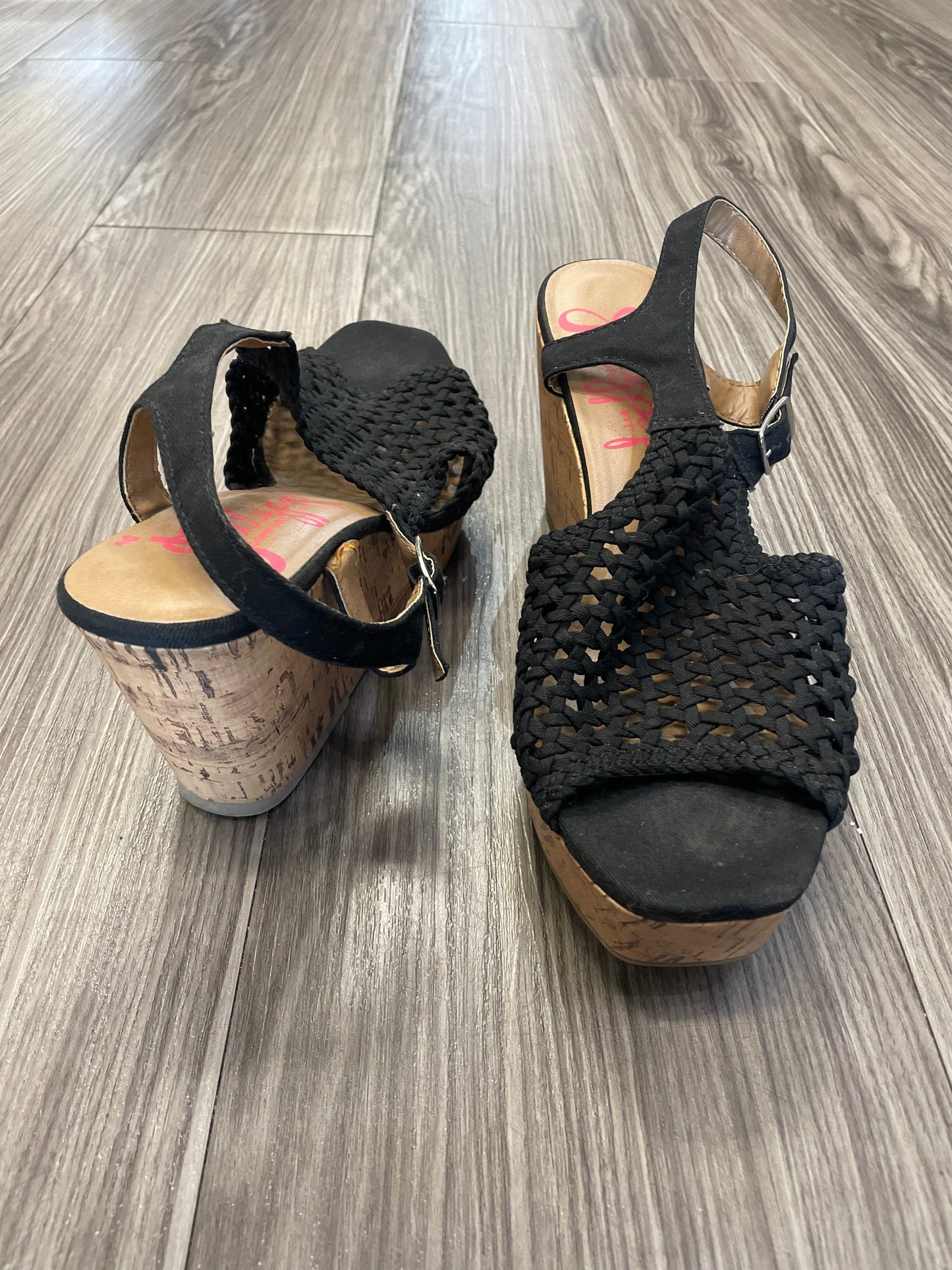 Black & Tan Sandals Heels Wedge Jelly Pop, Size 11