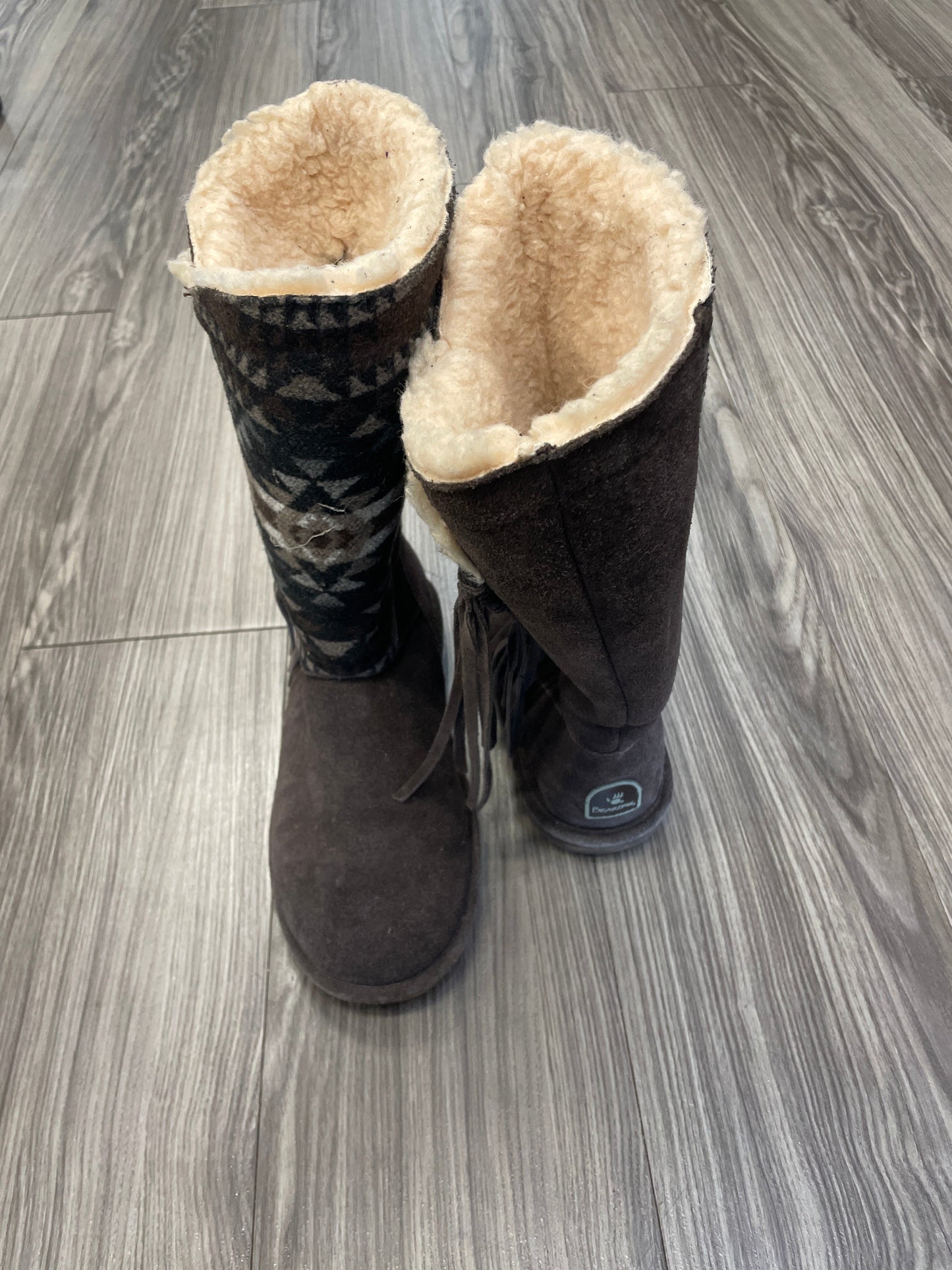 Brown & Cream Boots Snow Bearpaw, Size 10