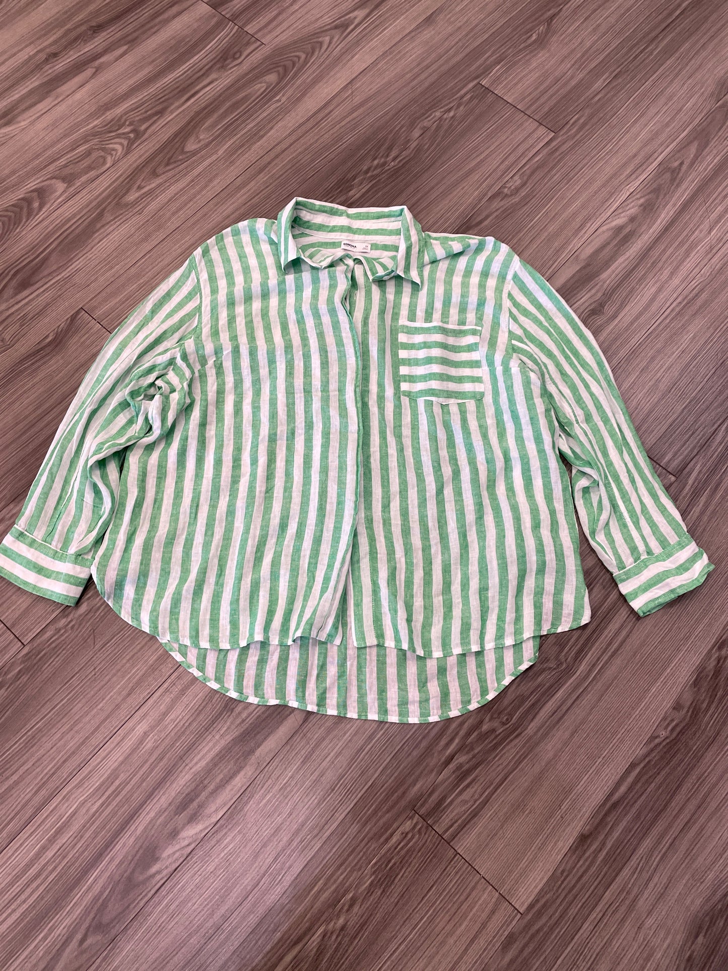 Blouse Long Sleeve By Sonoma In Green & White, Size: 2x