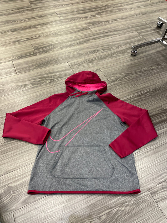 Athletic Sweatshirt Hoodie By Nike In Grey & Red, Size: L