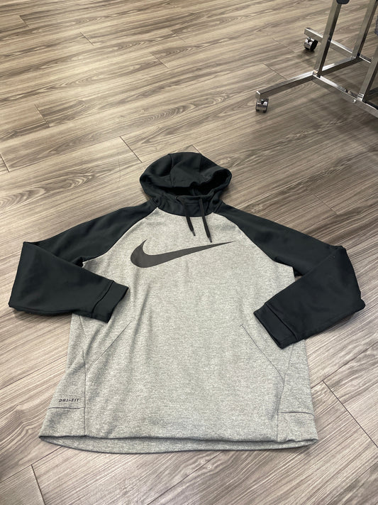 Athletic Sweatshirt Hoodie By Nike In Black & Grey, Size: L