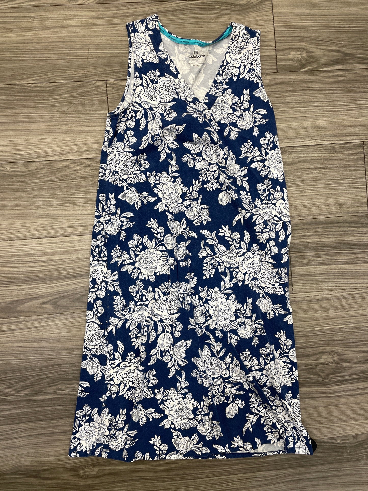 Dress Casual Maxi By Liz Claiborne In Blue & White, Size: L