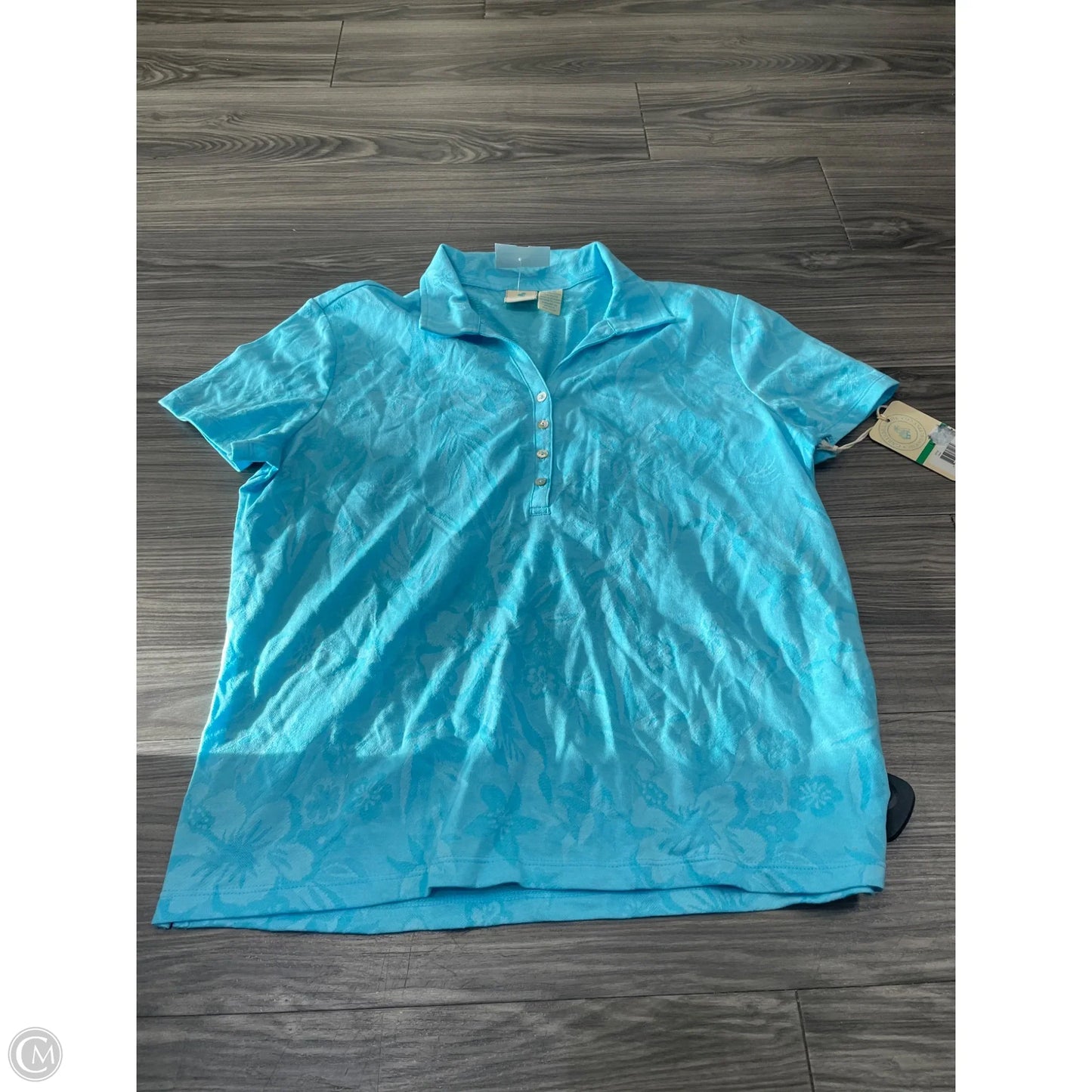 Blouse Short Sleeve By Caribbean Joe In Blue, Size: L