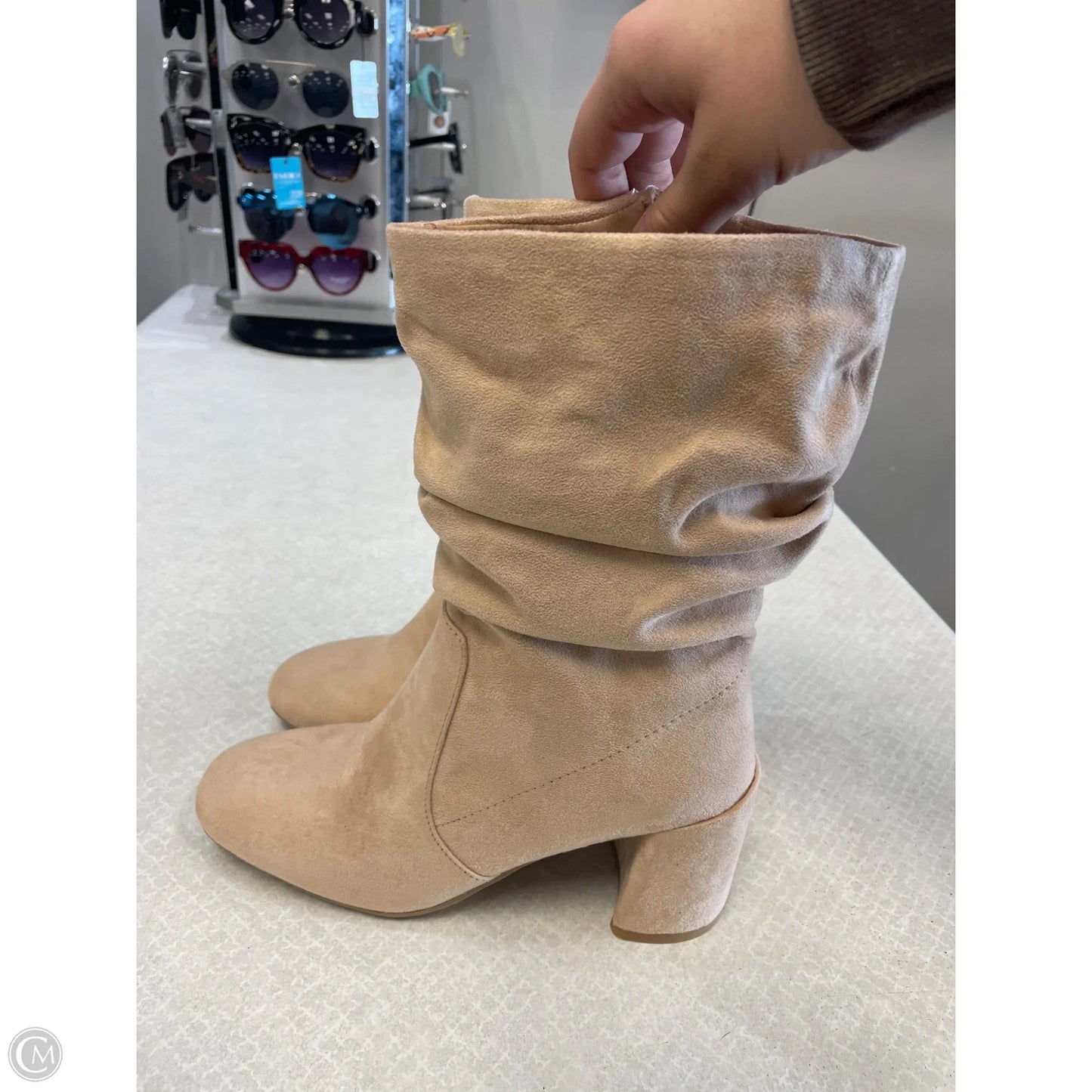 Boots Mid-calf Heels By Ophelia Roe In Beige, Size: 7.5