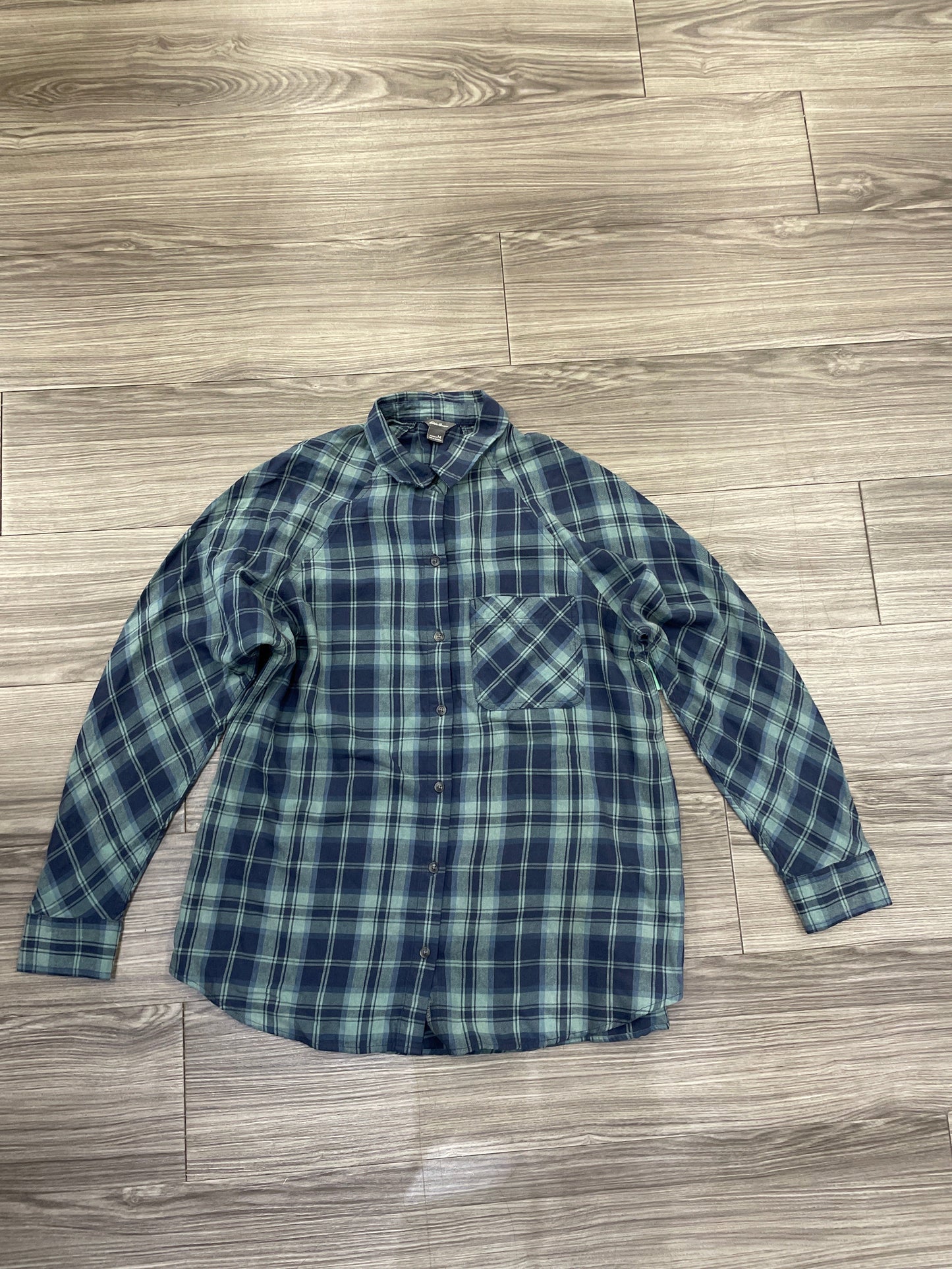 Top Long Sleeve By Eddie Bauer In Plaid Pattern, Size: M