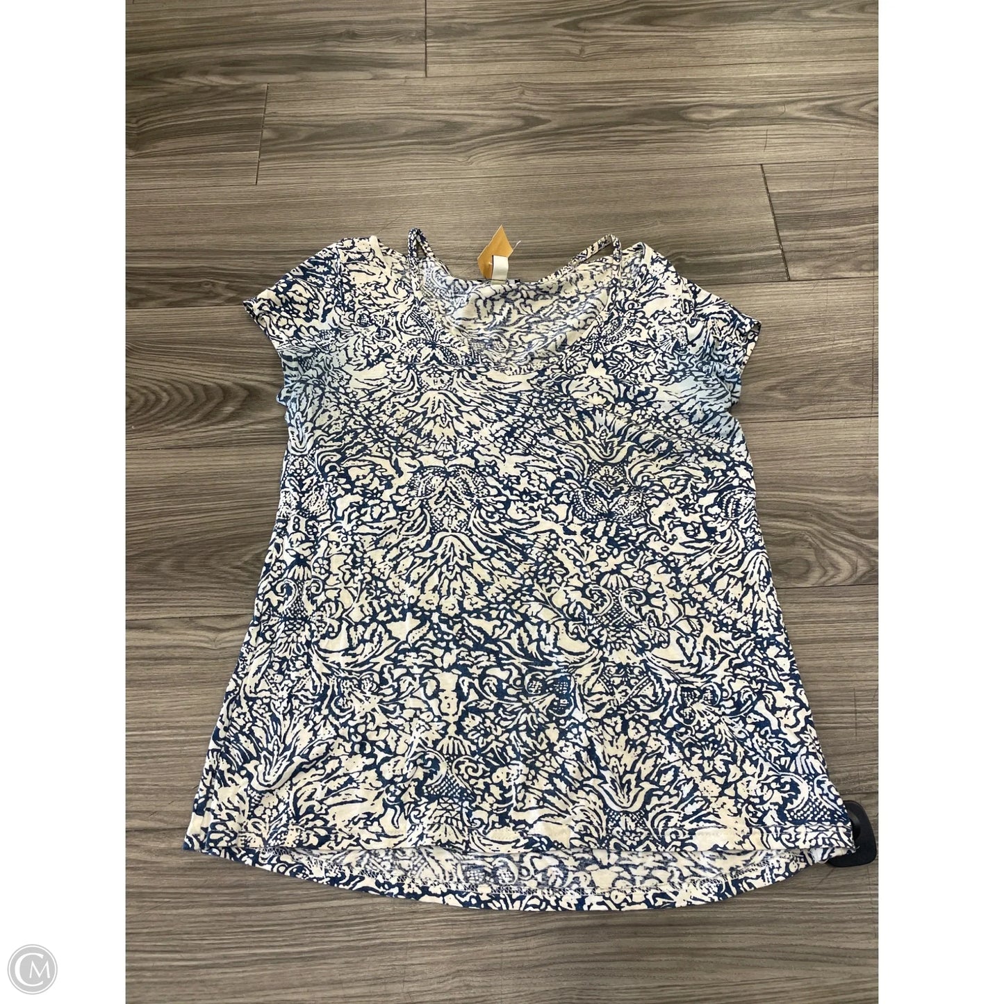 Top Short Sleeve By Chaps In Blue & Cream, Size: M