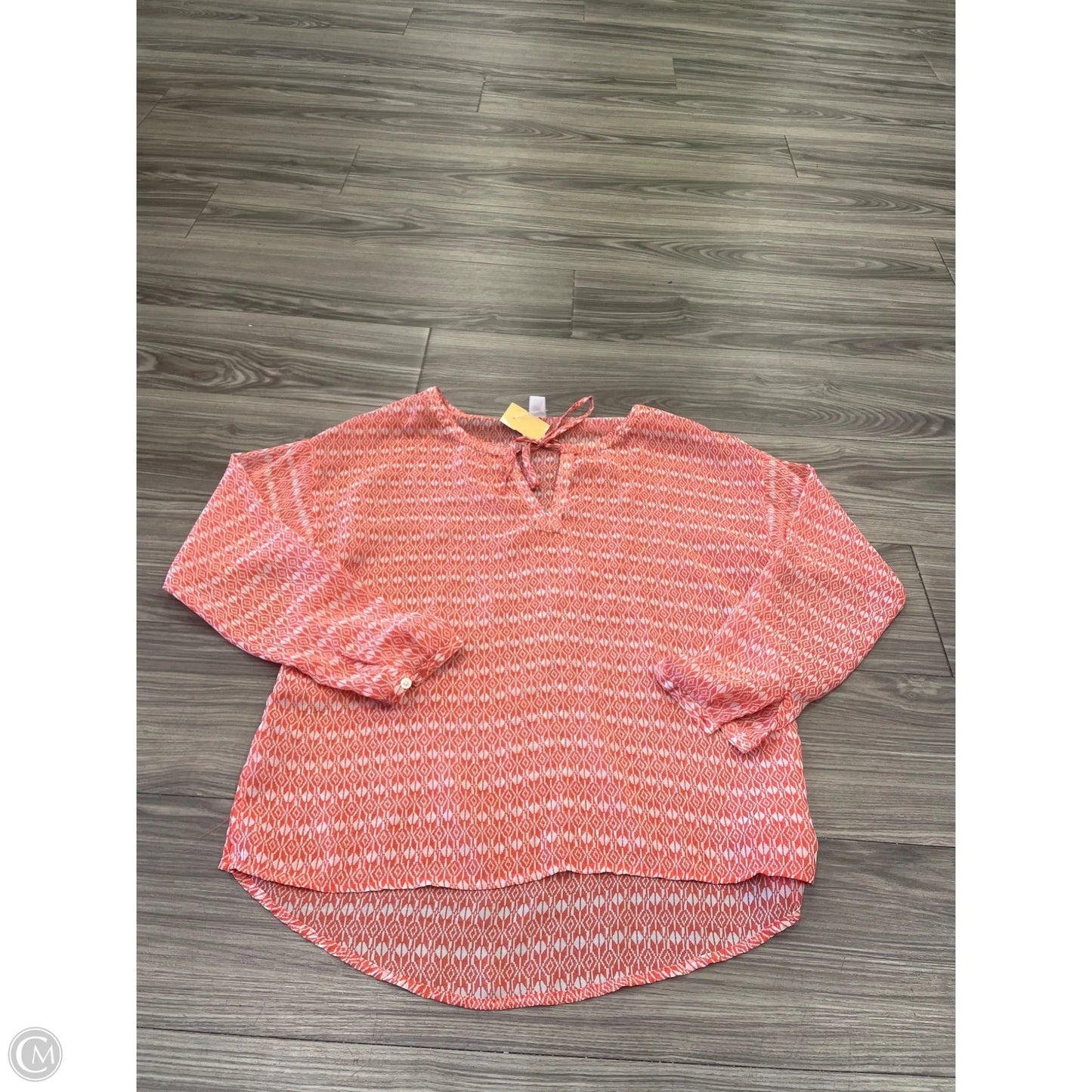 Blouse Long Sleeve By Old Navy In Orange & White, Size: Sp