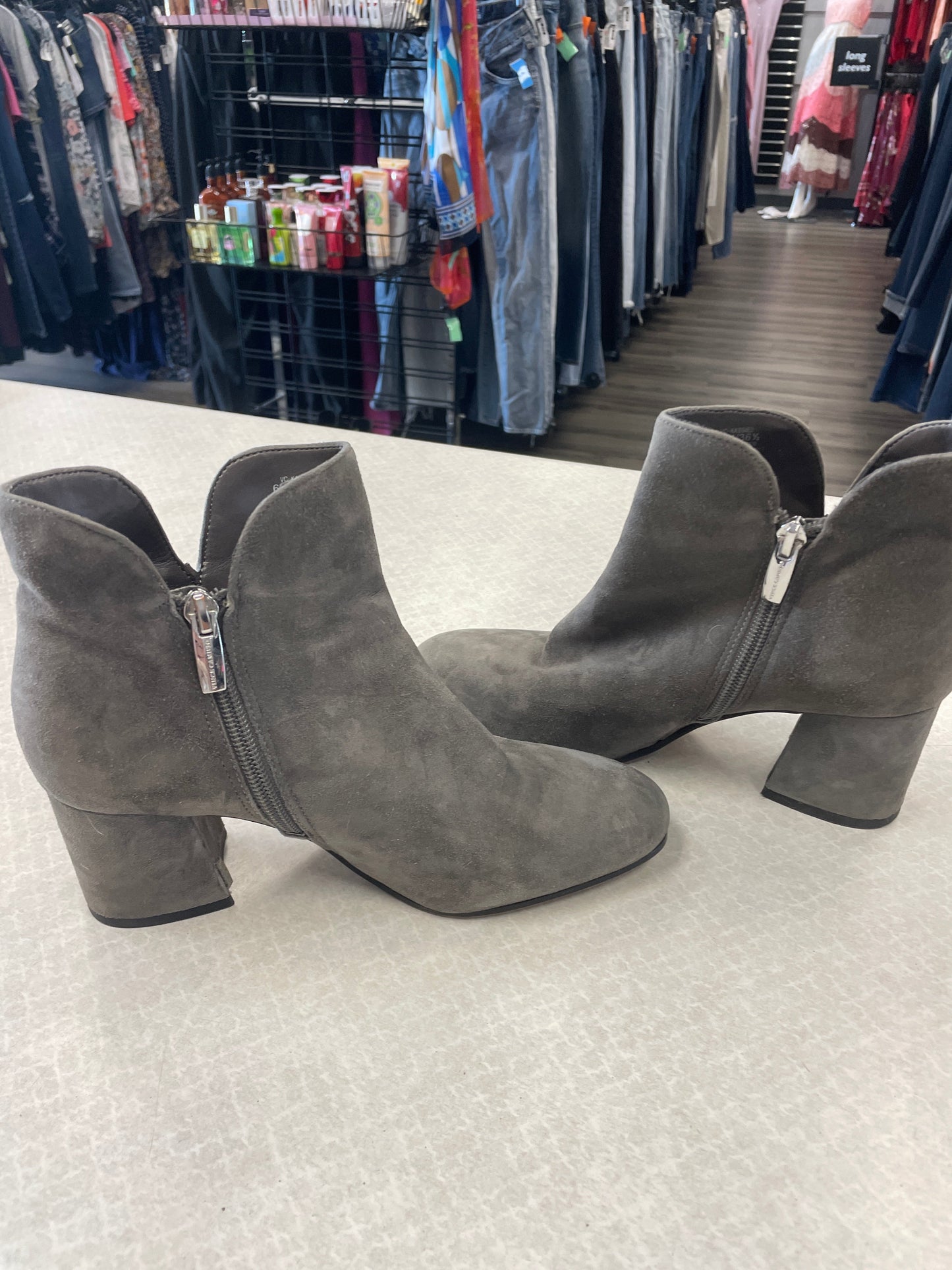 Grey Boots Ankle Heels Vince Camuto, Size 6.5