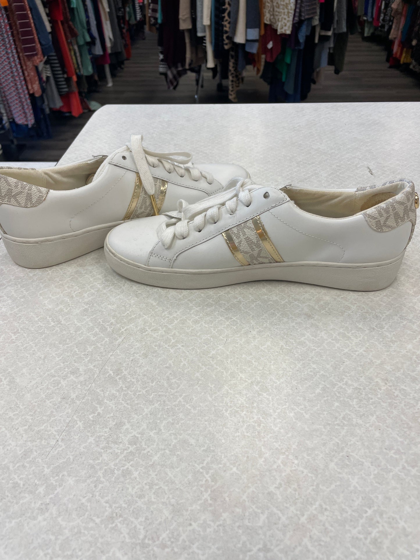 Shoes Sneakers By Michael Kors In White & Yellow, Size: 6