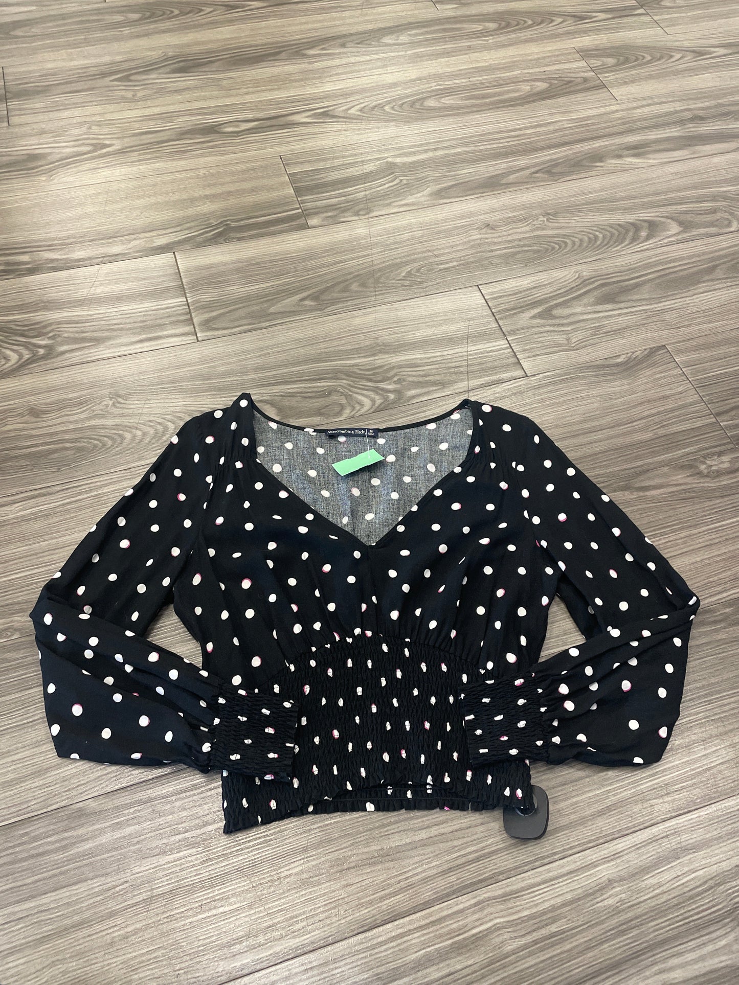 Blouse Long Sleeve By Abercrombie And Fitch In Polkadot Pattern, Size: M