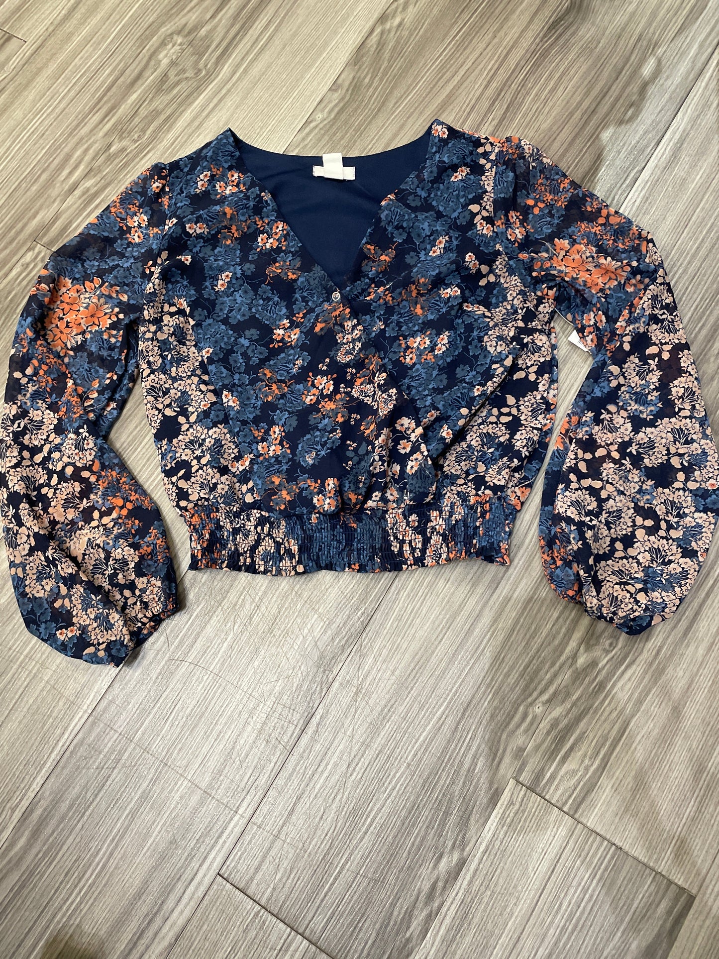 Floral Print Top Long Sleeve Clothes Mentor, Size M