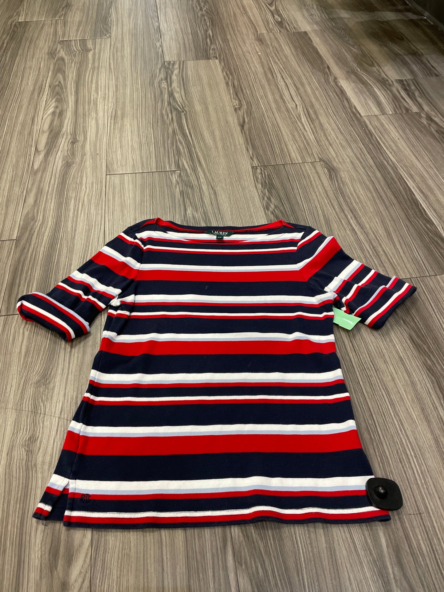 Top Short Sleeve By Lauren By Ralph Lauren In Striped Pattern, Size: L