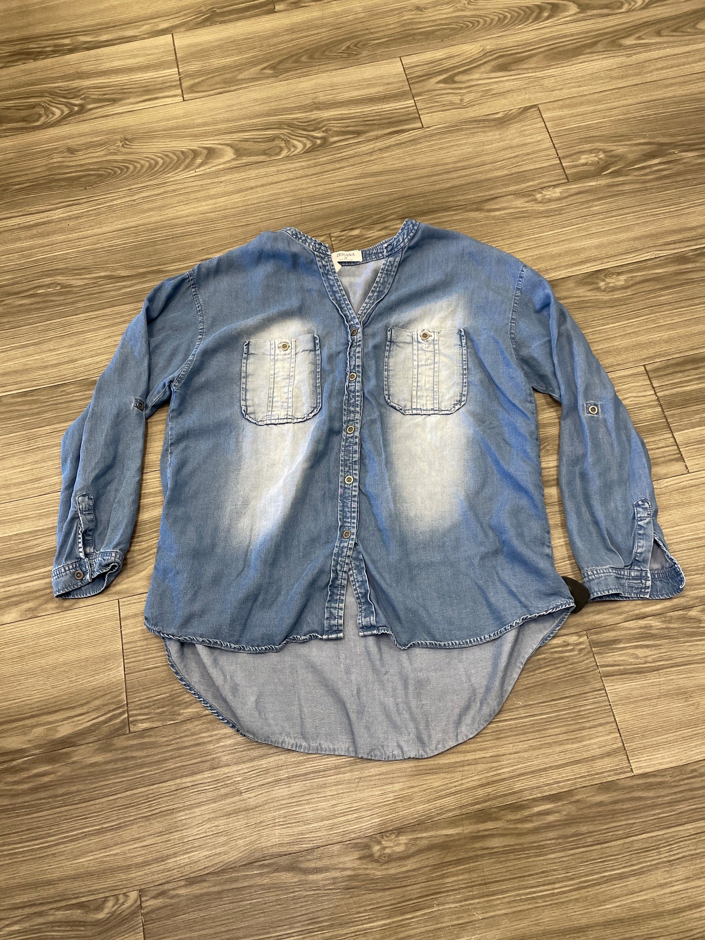 Top Long Sleeve By Zenana Outfitters In Blue, Size: 1x