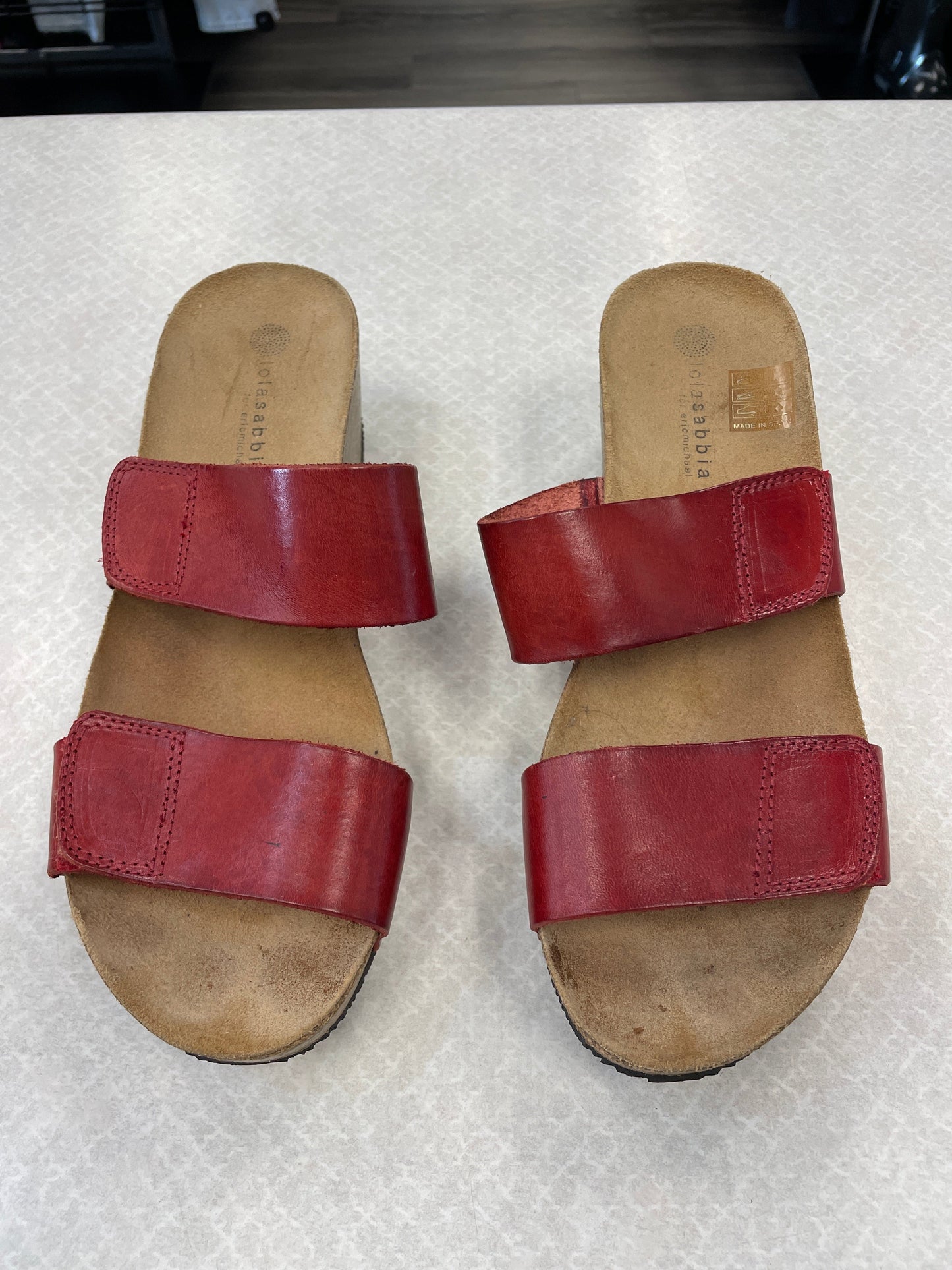 Red Sandals Heels Wedge Clothes Mentor, Size 9