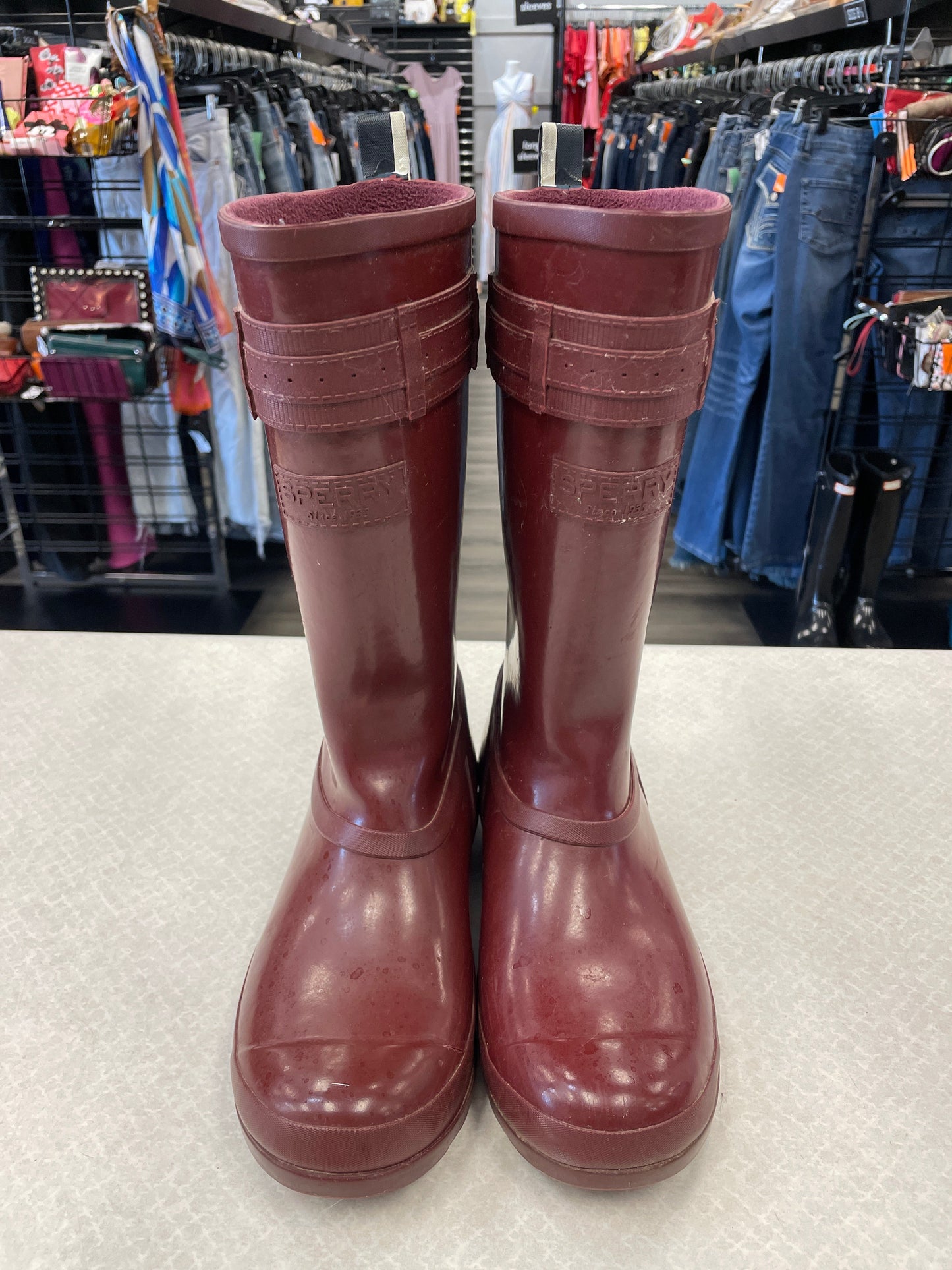 Red Boots Rain Sperry, Size 8