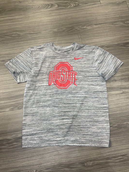 Athletic Top Short Sleeve By Nike In Grey, Size: L