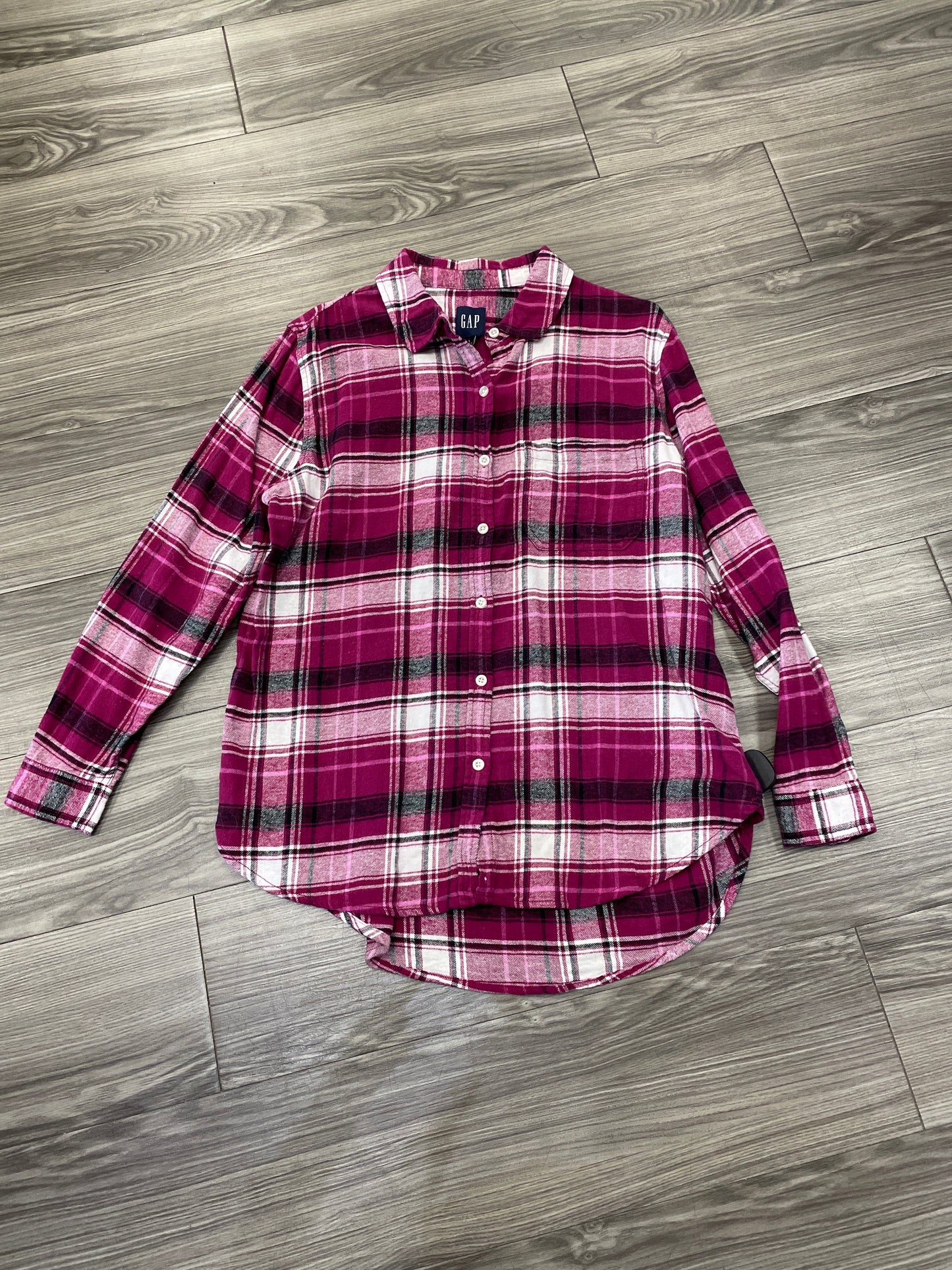 Top Long Sleeve By Gap In Plaid Pattern, Size: L