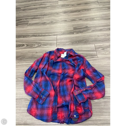 Top Long Sleeve Basic By American Eagle In Plaid Pattern, Size: M