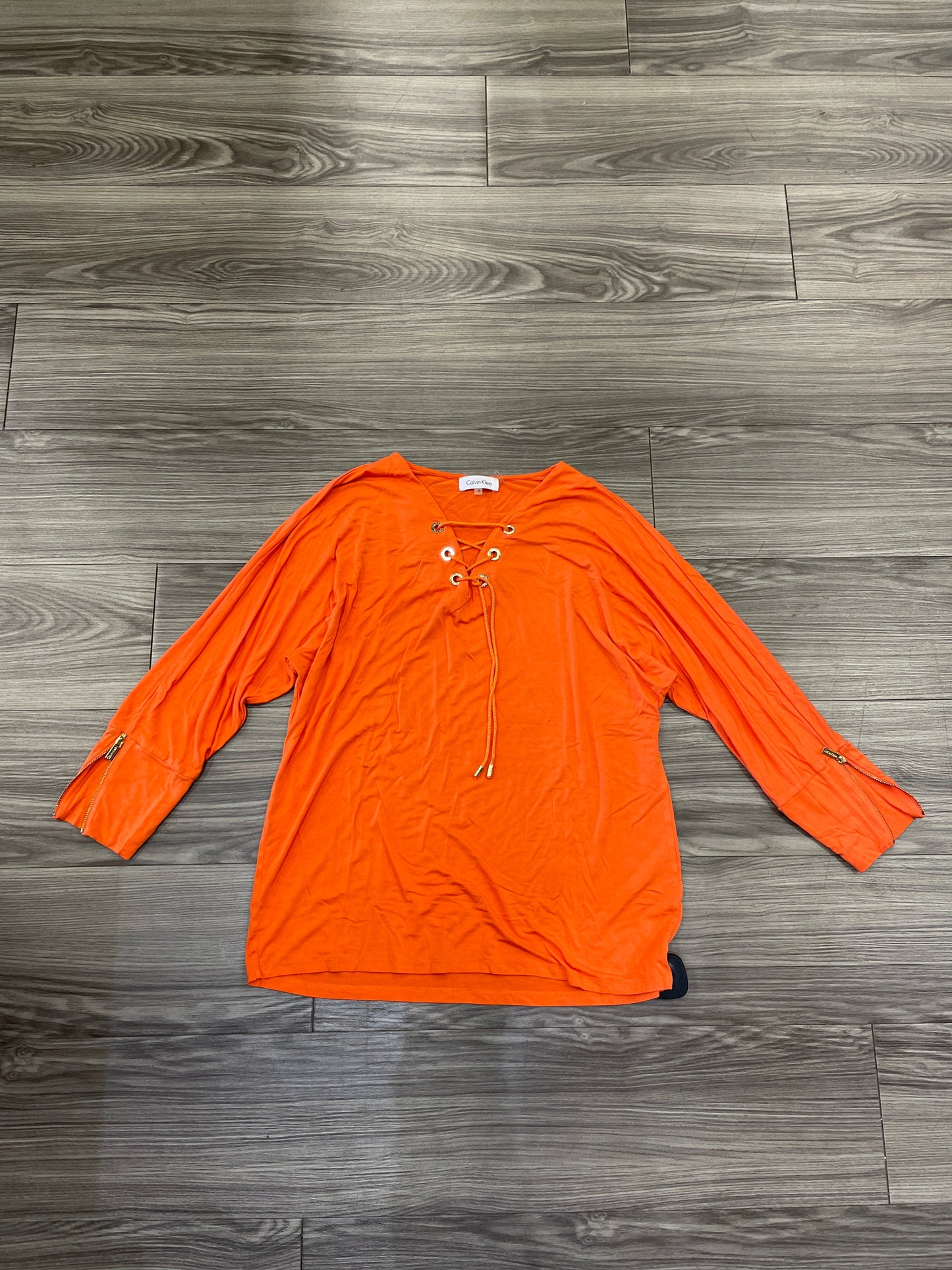 Top Long Sleeve By Calvin Klein In Orange, Size: M