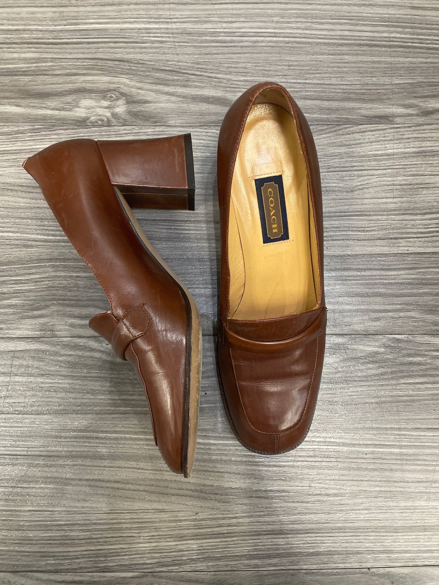 Brown Shoes Heels Block Coach, Size 8