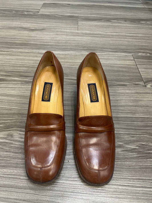 Brown Shoes Heels Block Coach, Size 8