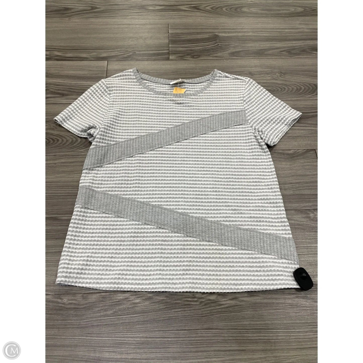 Top Short Sleeve By Loft In Grey & White, Size: L
