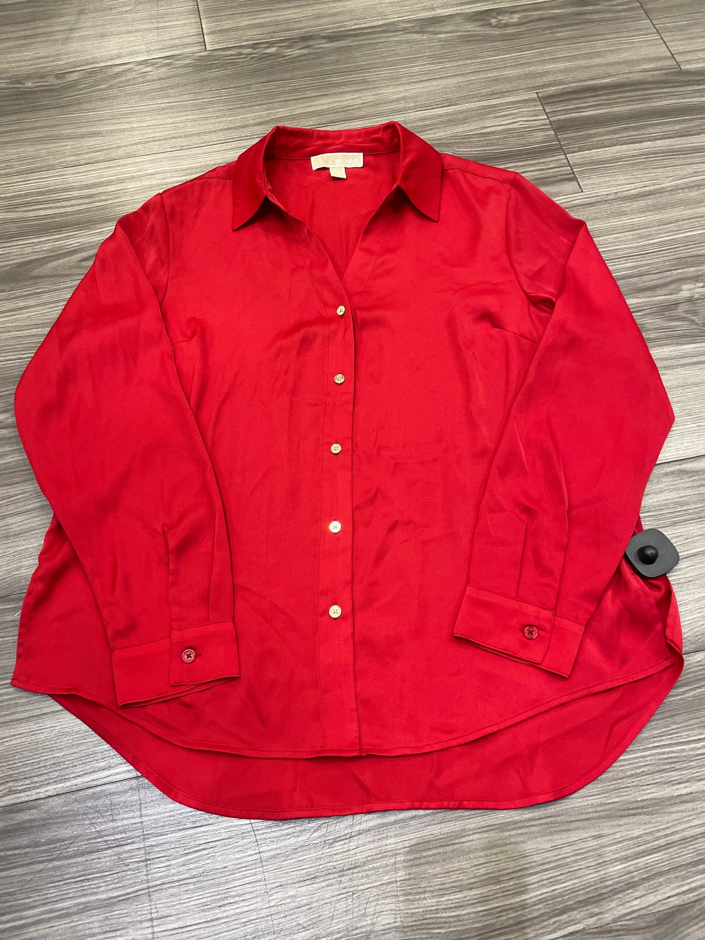 Red Blouse Long Sleeve Michael By Michael Kors, Size L