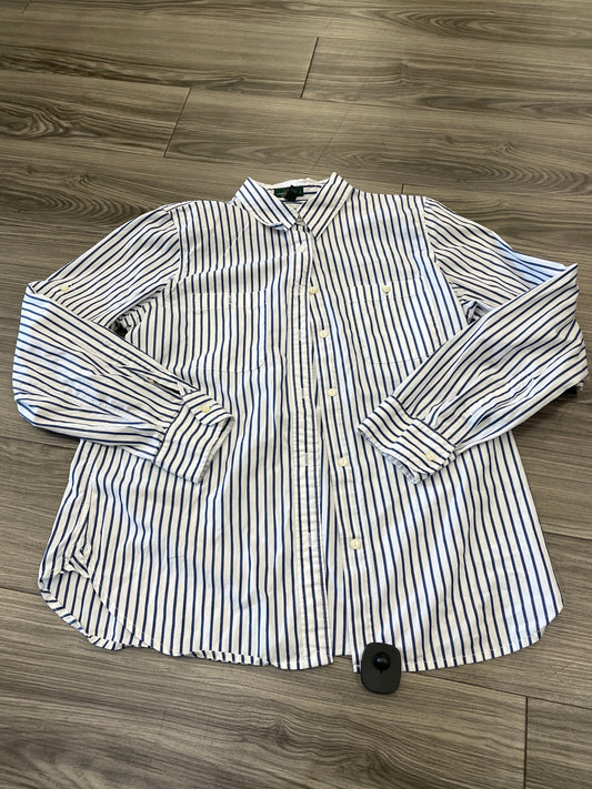 Top Long Sleeve By Lauren By Ralph Lauren In Blue & White, Size: L