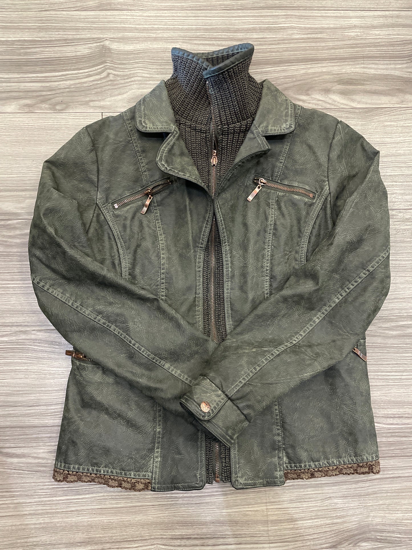 Jacket Moto By Clothes Mentor In Green, Size: L