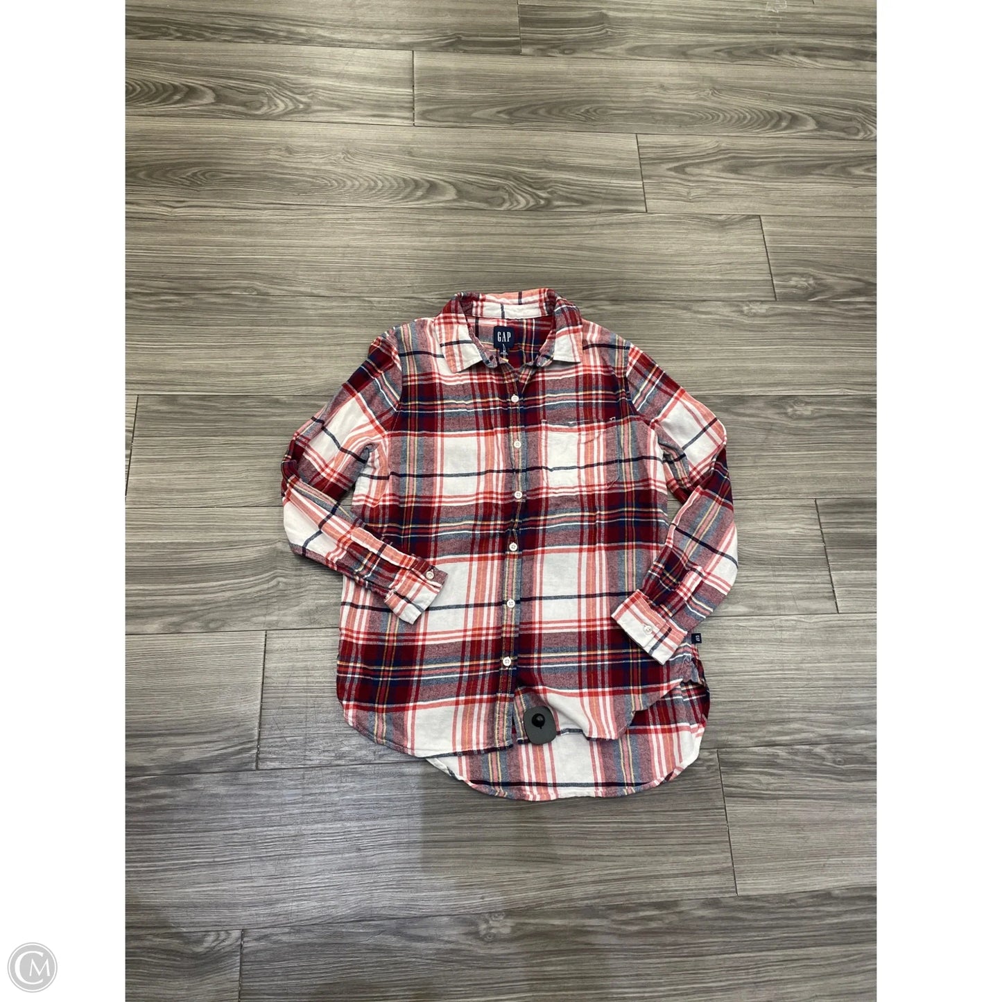 Top Long Sleeve By Gap In Plaid Pattern, Size: M