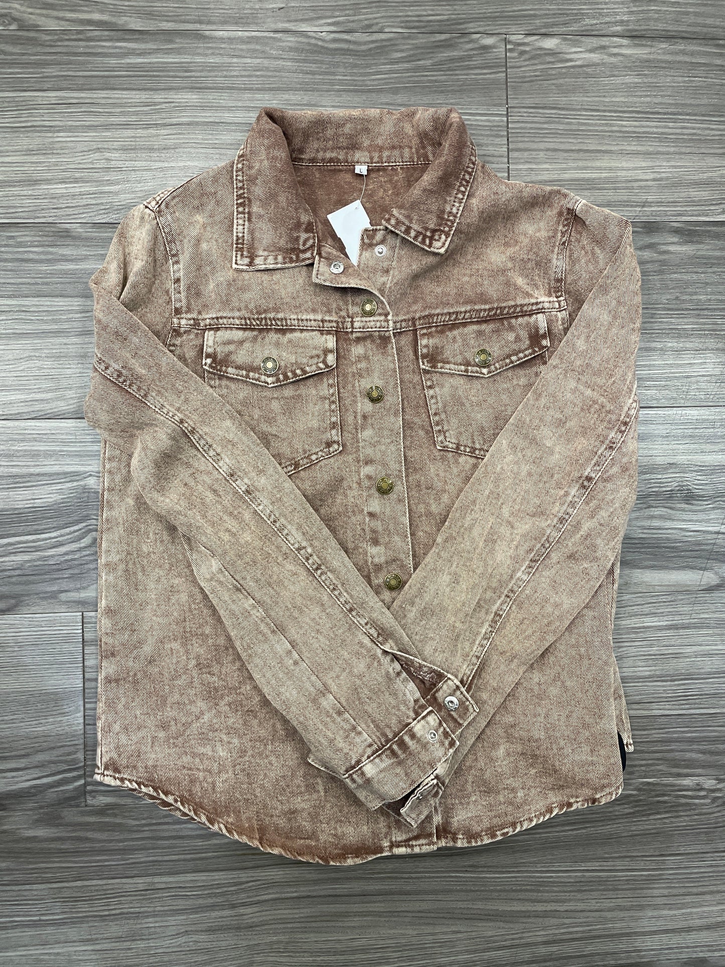 Jacket Denim By Clothes Mentor In Beige, Size: L