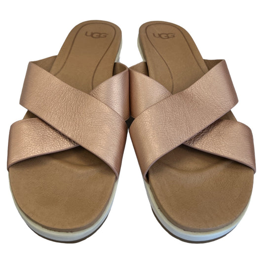 Rose Gold Sandals Flats Ugg, Size 10